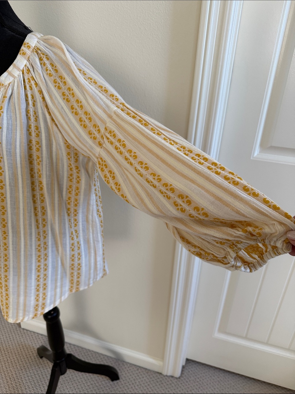 Velvet by Graham & Spencer Yellow and White Striped Embroidered Boho Blouse - Picture 9 of 13
